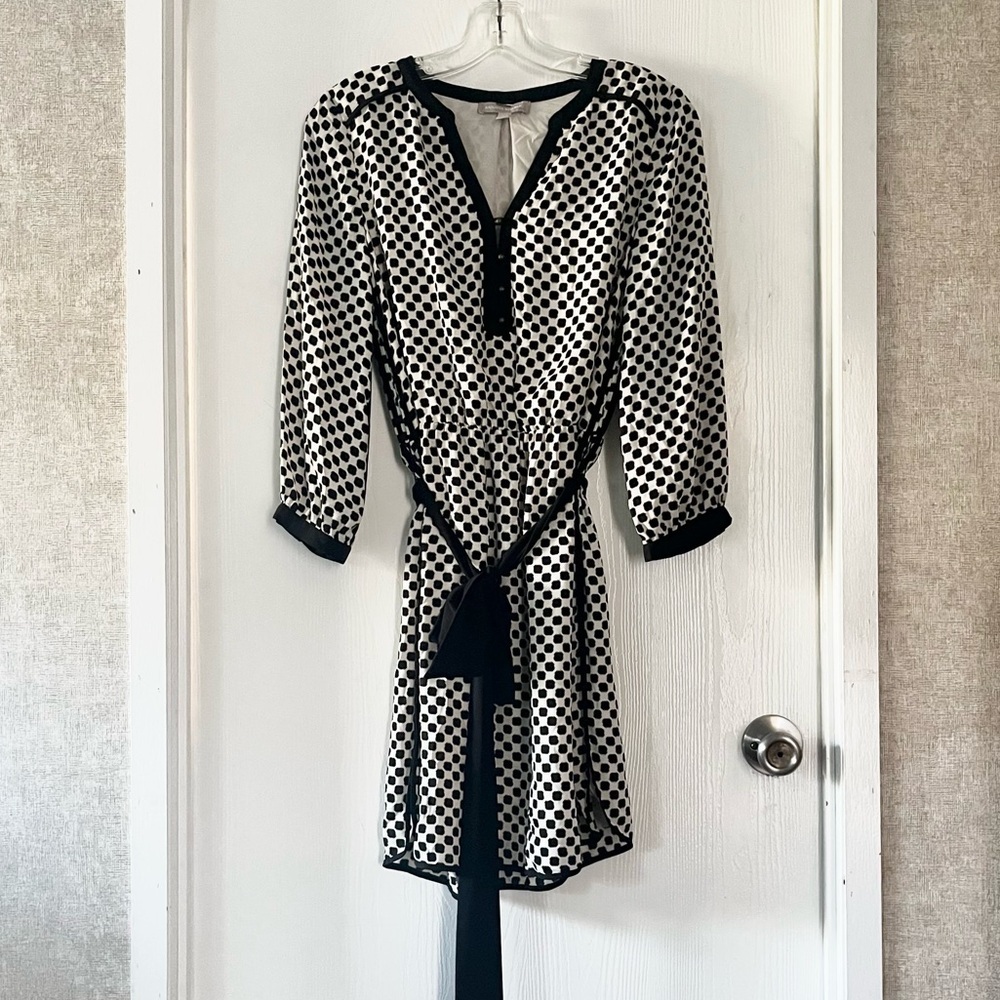 Banana Republic Black and White Geometric Dress with Waist Tie